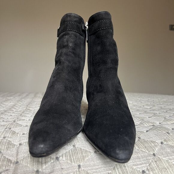 Ralph Lauren Black Suede Leather Ankle Boots Side Zip & Buckle Women’s Size 9 B - Picture 10 of 16
